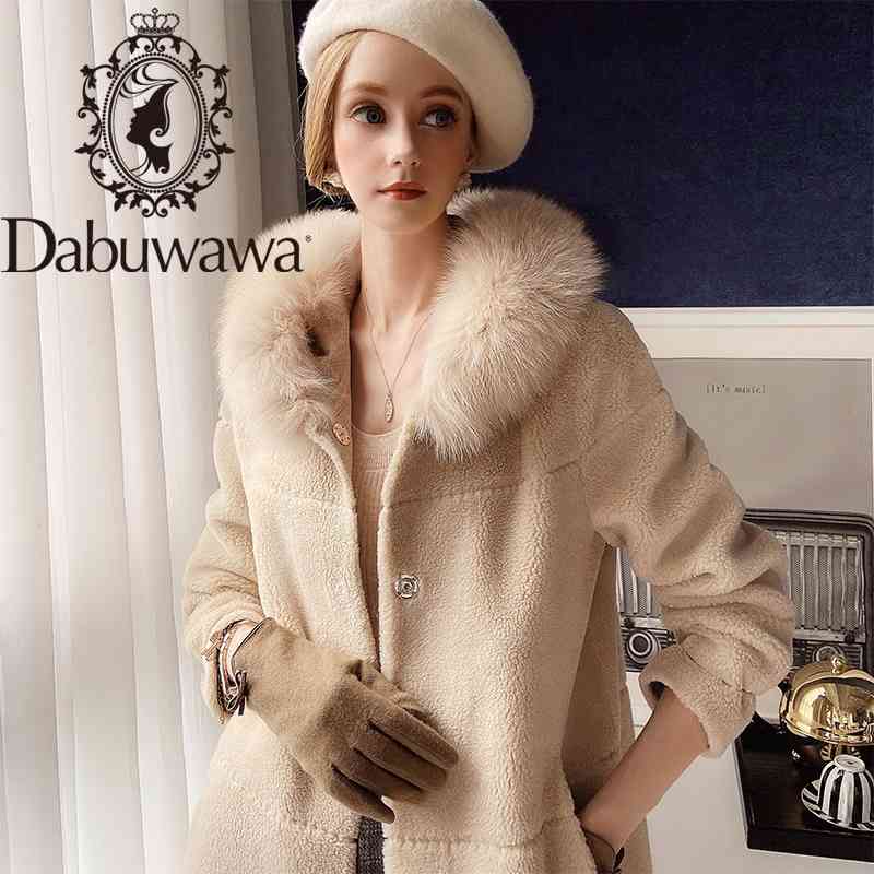 

Dabuwawa Women Winter Faux Fur Jacket Fashion Long Coat Female Long Sleeve Fur Collar Coat Fluffy Outerwear Lady DT1DFR029 210520, Burgundy