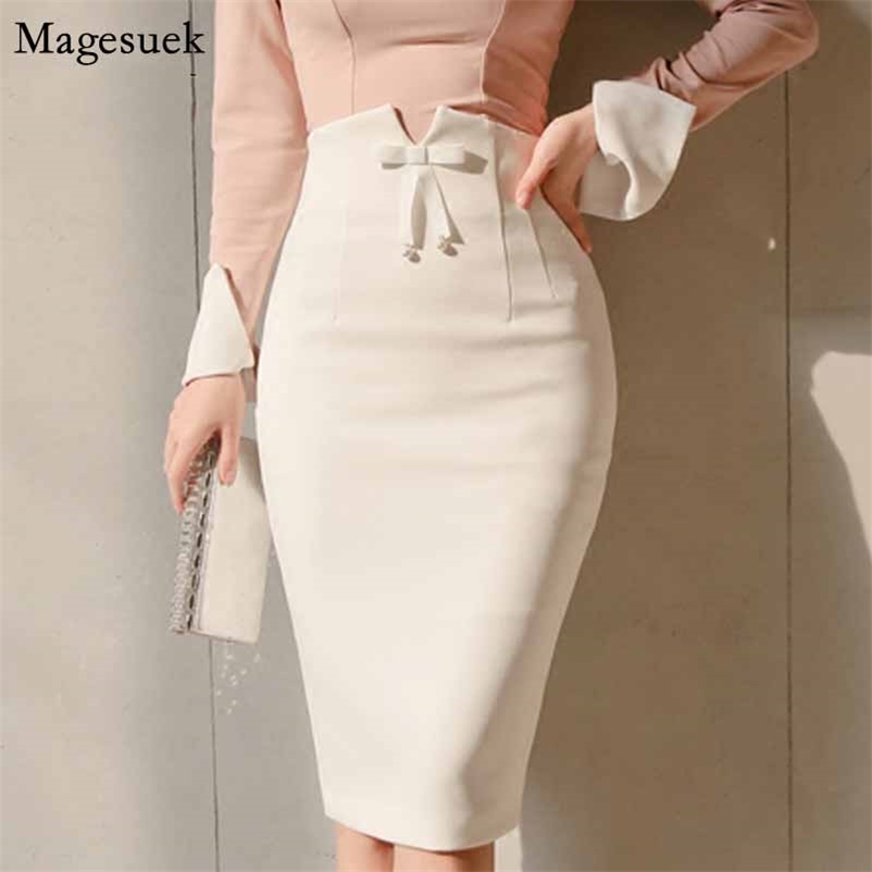 

Plus Size Elegant Skirts Womens Office High Waisted Pencil Midi Skirt for Women Jupe Femme Spring Sexy White 10145 210518