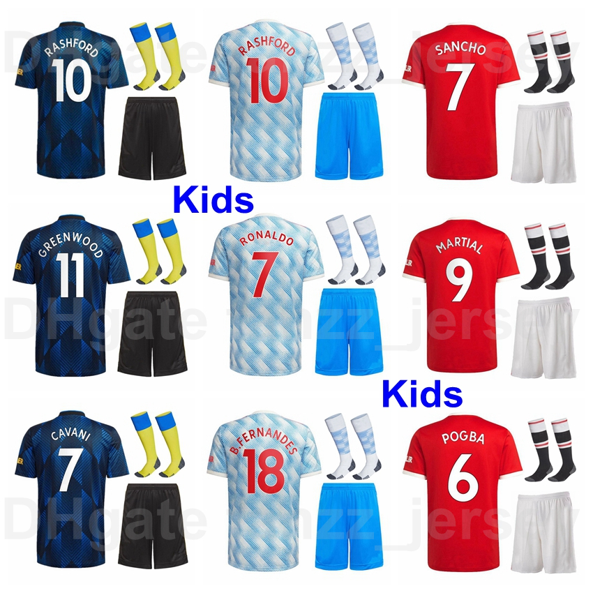 

Youth RONALDO Kids RASHFORD Jersey 2021 2022 Soccer Socks Set CAVANI MARTIAL GREENWOOD WAN-BISSAKA MCTOMINAY JAMES POGBA MAGUIRE SHAW Football Shirt Kits ManLian, Kids blue