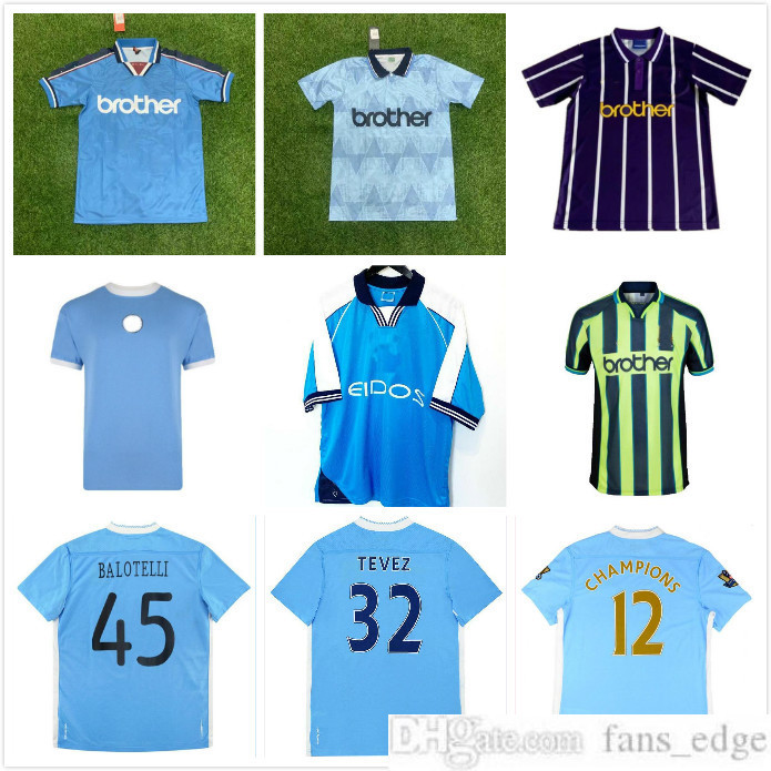 

1972 1989 Manchester Retro Man Soccer Jerseys 1998 1999 2011 2012 City 72 98 99 11 12 Wembley Clough Home Tevez Kun Agüero Dzeko Kompany