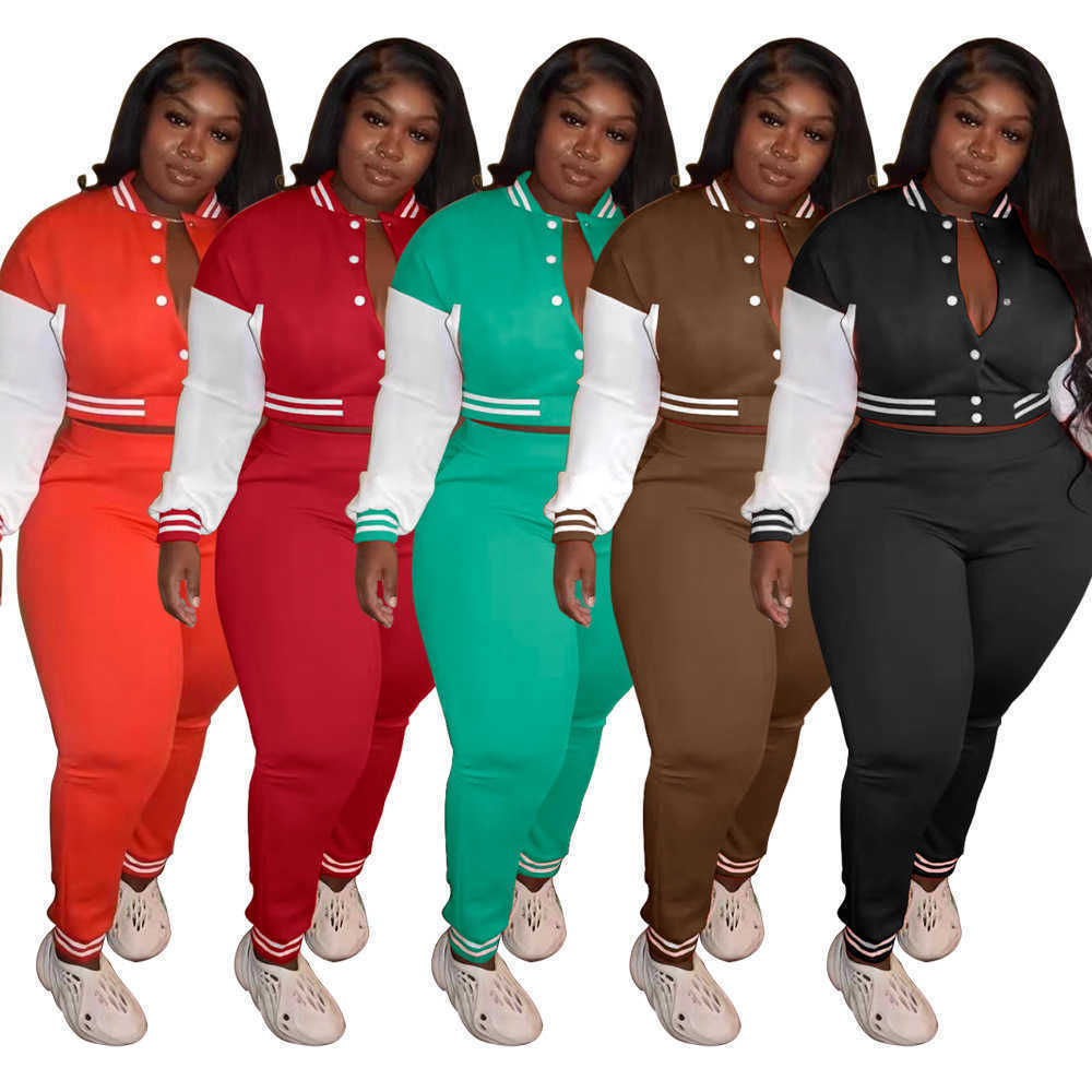 

Women Plus Size Tracksuit Spring Long Sleeve Baseball Suit Varsity Jacket Set Stripe Outfits For Woman Sweat Suit Cardigan Trousers 2 piece set, Green
