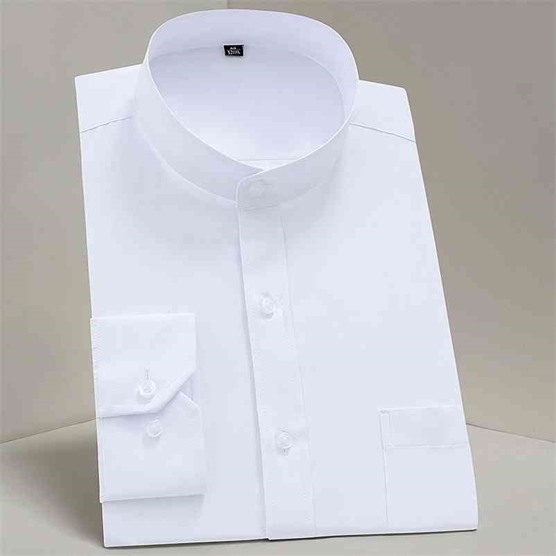 

Male Mandarin Collar Shirt Man White Business/Party/Forma Non-ironing Chinese Style Solid Crew Neck Single Breasted Shirt L 210708