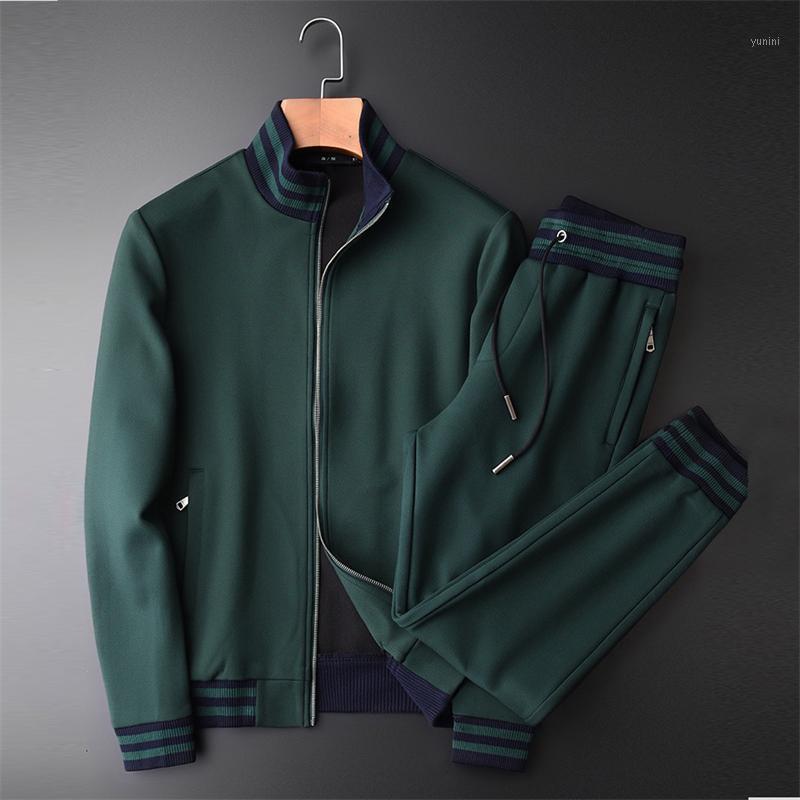

Men's Tracksuits 2021 Fashion Padded And Velvet Stand Collar Jacket Suit Green Autumn Winter, Picture color