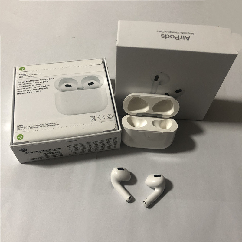 

2021 New 1:1 AirPods 3 Bluetooth Earphones 3rd Generation Magsafe Wireless Charging Case AP3 AP4 Air Gen 3 Headphones with Audio Space GPS Rename Valid serial number, White