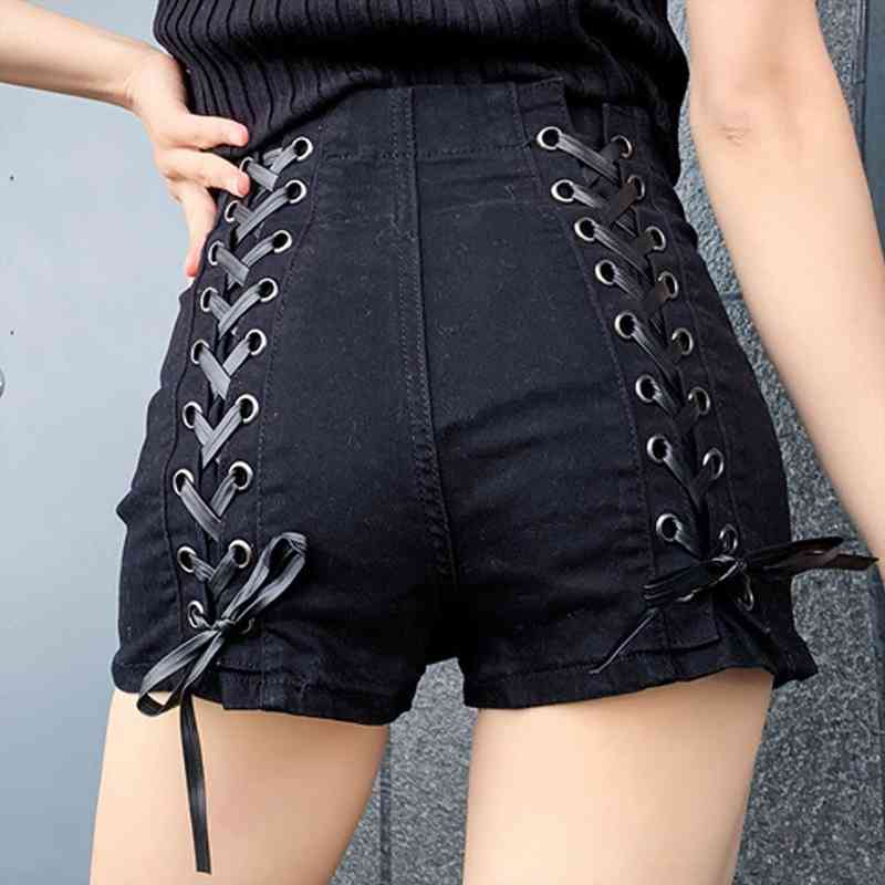 

fashion solid colors high-waisted bandage womens short casual party club leisure stretch skinny shorts pantalones cortos mujer g3, White;black