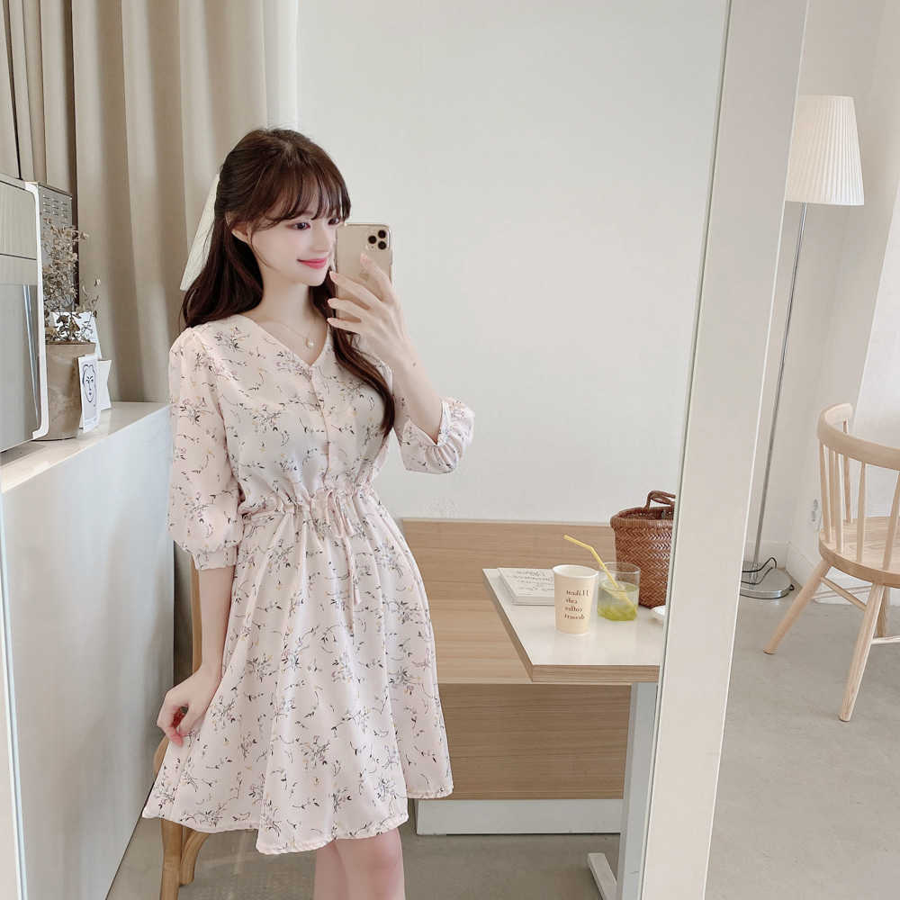 

2021 Plus Size Floral Print Summer Dress Evening Long Vintage Dresses Oversize Short Sleeve Beach Women Dress Robe Vestido Prom Y0603, Beige