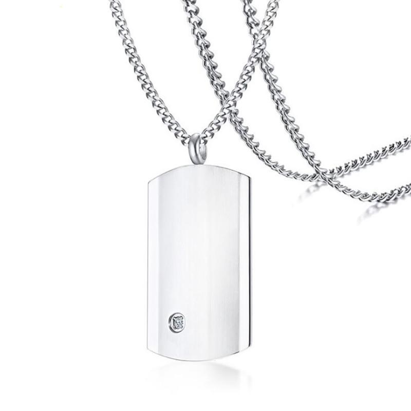 

Chains Stainless Steel Zircon Stone Silver Color Dog Tag Men Punk Rock Military Pendant Necklace Jewelry Gift For Him With Chain