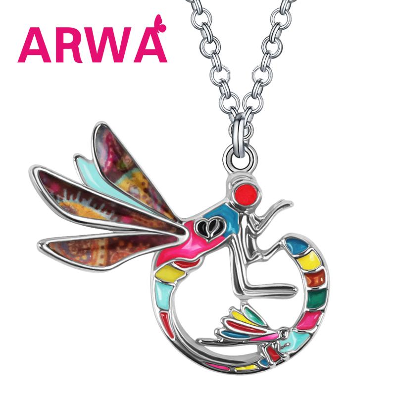 

Pendant Necklaces ARWA Enamel Alloy Mental Floral Cute Dragonfly Necklace Unique Insect Chain Party Jewelry For Women Men Teens Charm Gift, Silver
