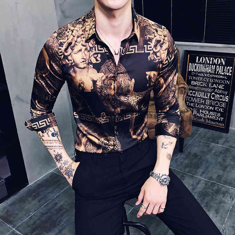 

Fashion-Luxury Baroque Shirts Designer Shirts Mens Gold Social Club ShirtSlim Fit Black Gold Mens Camisa Masculina 2019 Spring, White;black
