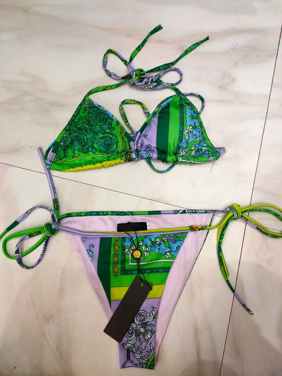 

Baroque Sexy Bikini Small-chested Gathered Printed Brief, White;black