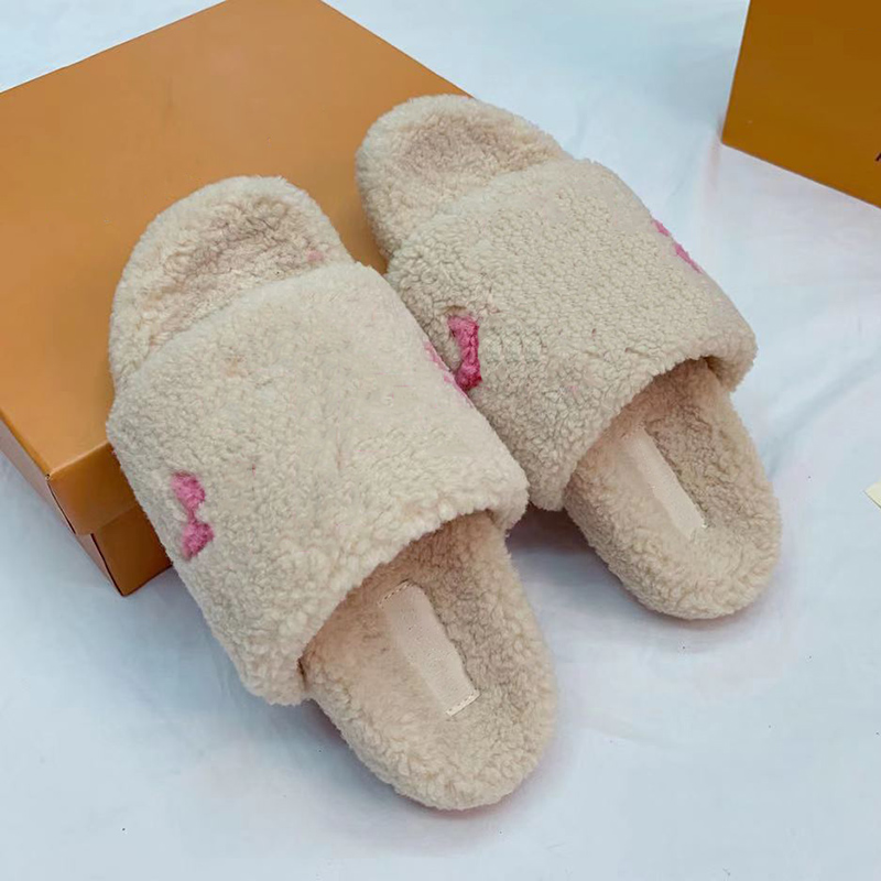 

Designer Women L Print Lambswool Slipper Paris Brand Flower Woolen Plush Slides Lambskin Sandals Flat Heel Fur Scuffs Slippers Home Loafers Luxurys Designers Shoes, 01