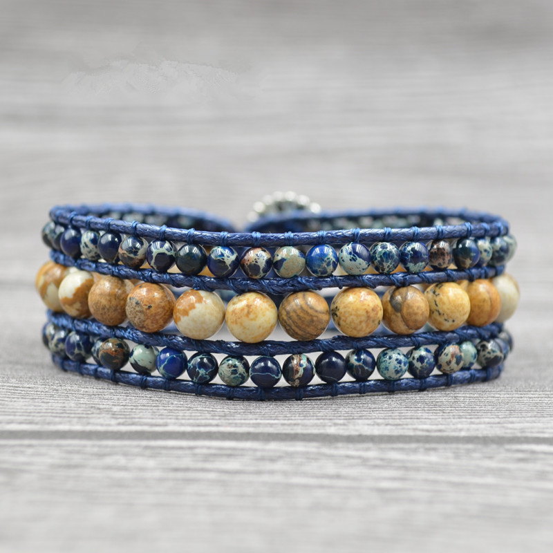 

Male and Female Trendy Multilayer Stone Woven Strands Bracelets 4mm 6mm Colorful Beaded Accessories