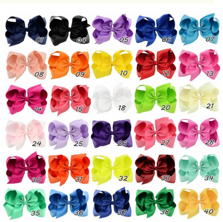 

40 Colors 6 Inch Fashion Baby Ribbon Bow Hairpin Clips Girls Large Bowknot Barrette Kids Hair Boutique Bows Children Hair Accessories KFJ125