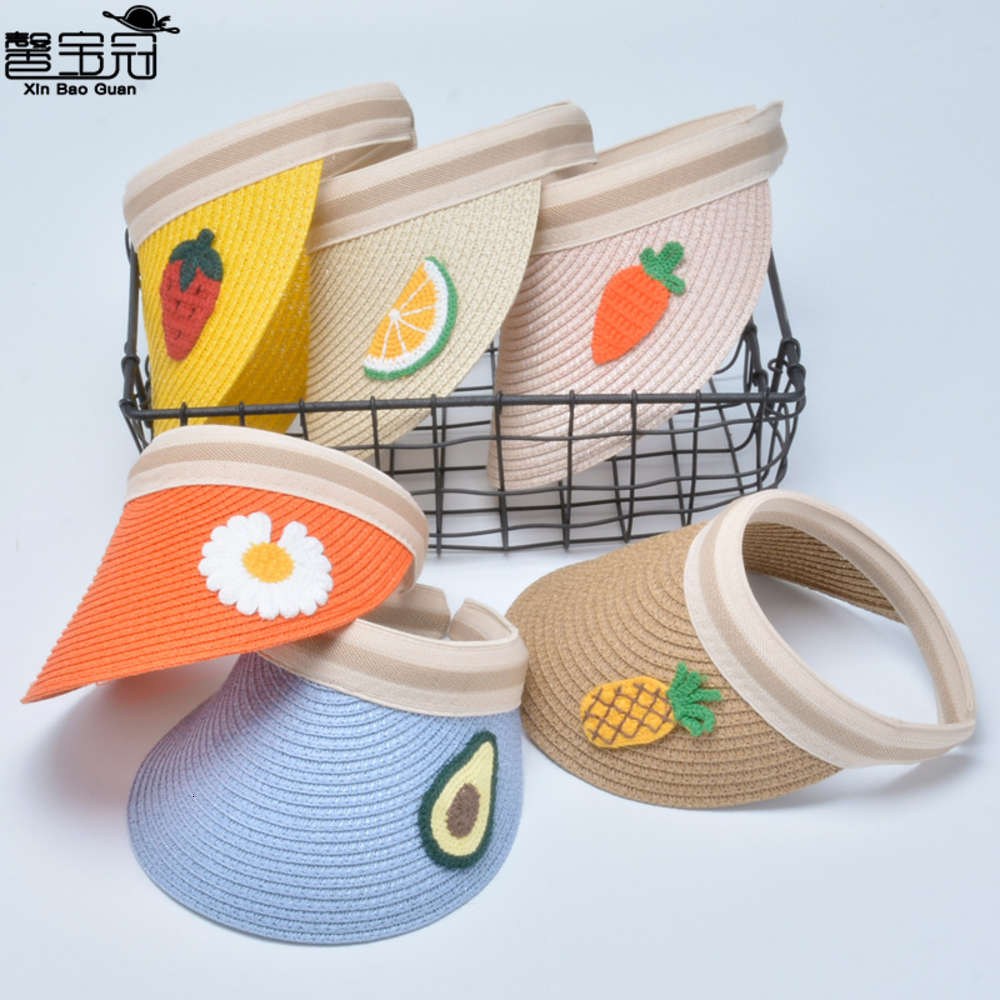 

9342 summer children's straw hat sunshade boys and girls' empty top Korean baby big eaves parent child sun, Yellow