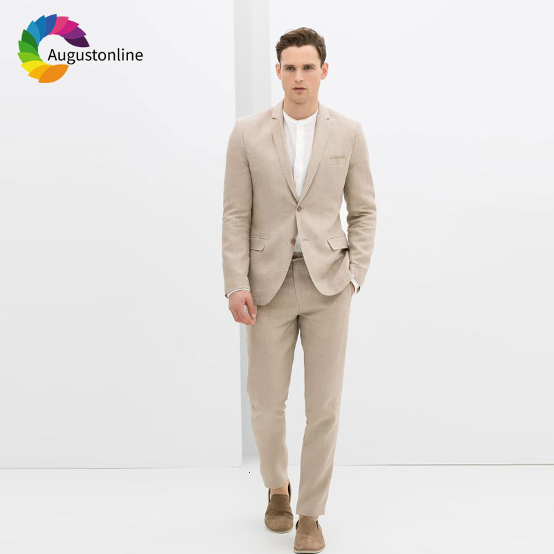 

Men's Suits & Blazers Linen Slim Fit Wedding Men Groom Wear Blazer Tuxedos 2 Pieces (Jacket+Pants) Birdegroom Prom Best Man Costum, Ivory