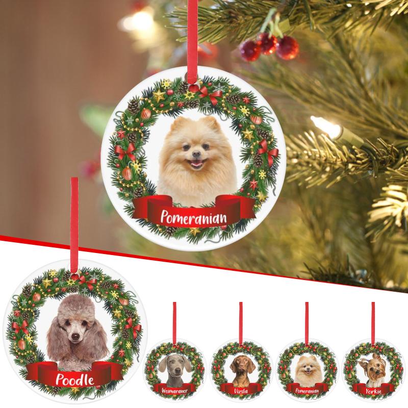 

Christmas Decorations Funny Xmas Tree Cartoon Dog Acrylic Elk Pendant 2021 Home Hanging Ornaments For Navidad