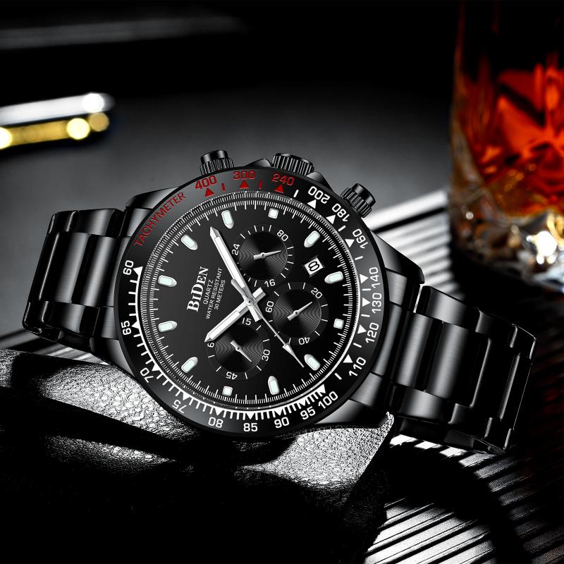 

Wristwatches BIDEN Black Full Stainless Steel Wrist Watches Men Luminous Sports Watch Sport Waterproof Military, Blue