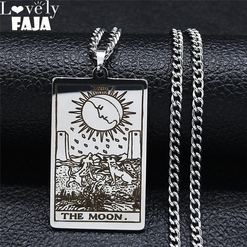 

Divination Tarot Stainless Steel Necklace Silver Color Geometry Big Jewelry joyeria Acero Inoxidable NXS03 Pendant Necklaces