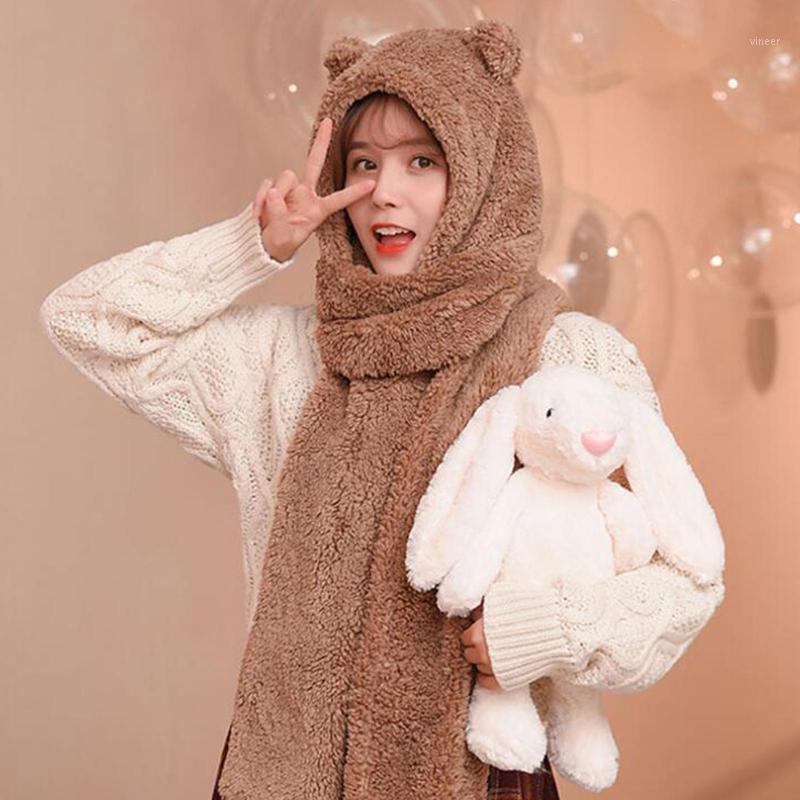 

Scarves Winter Women Plush Thick Hat Scarf One Two-piece Solid Color Cap Warm Novelty Festival Gift Students, Blue;gray