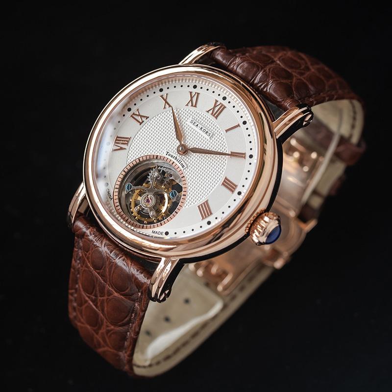 

Sugess Tourbillon Mechanical Watch Genuine Seagull ST8000 Movement Men Wristwatch Luxury Weight Precision Balance Wheel Wristwatch