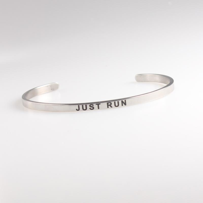 

Bangle 316L Titanium Stainless Steel Mantra Bracelets Inspirational Quotes JUST RUN Bracelets/Bangle Custom Jewelry For Men Women