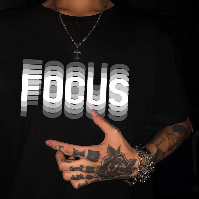 

Summer Aesthetic Focus Letter Swag Hip hop Men T Shirt Casual Short Sleeve Unisex Streetwear Tee Vintage Harajuku Chic Tops Male, White;black