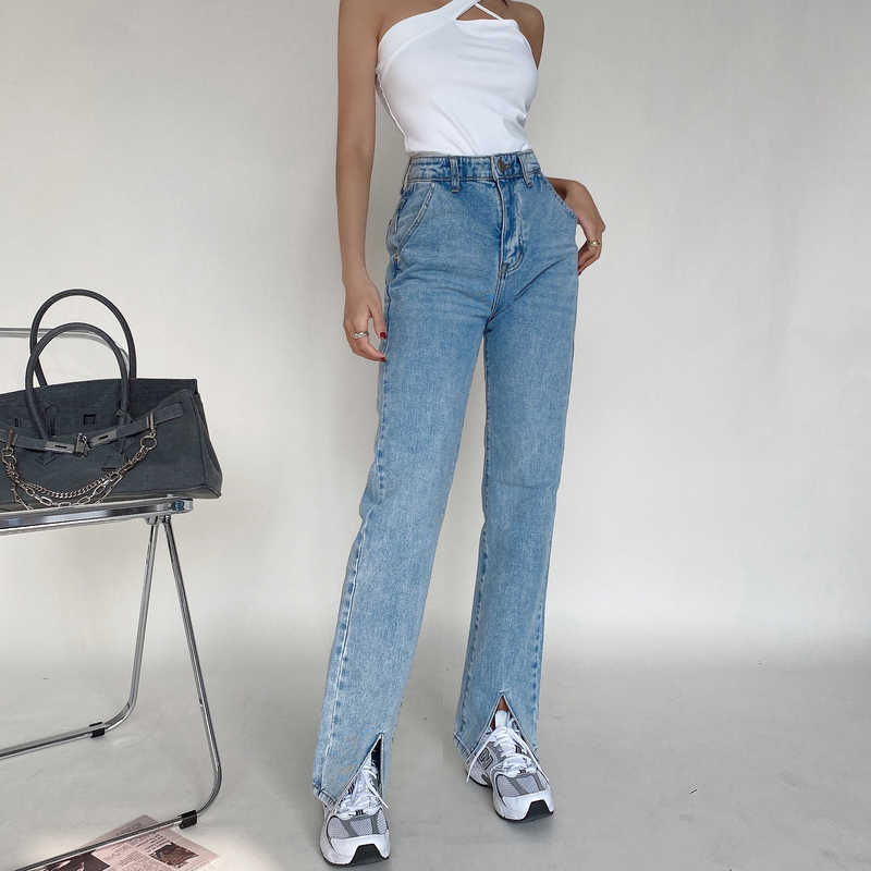 

Mom Jeans Woman High Waist Black Blue Denim Pants Taille Haute Jeansy Straight Wide Leg Streetwear 90s style Vintage Donna 210616, Dark blue