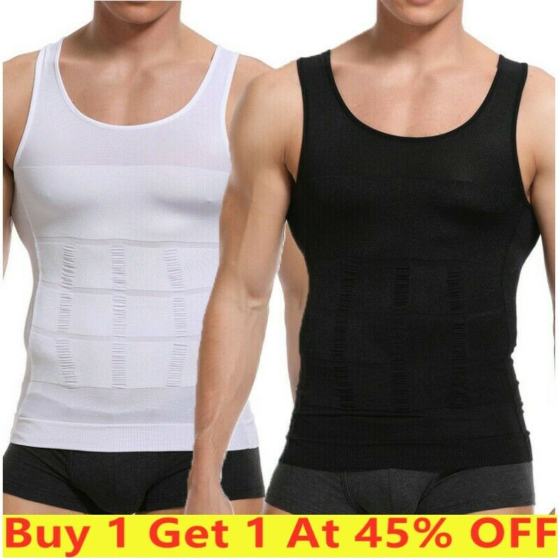 

Men Slimming Body Shaper Belly Tummy Control Compression Vest Underwear Shirt, Black;brown