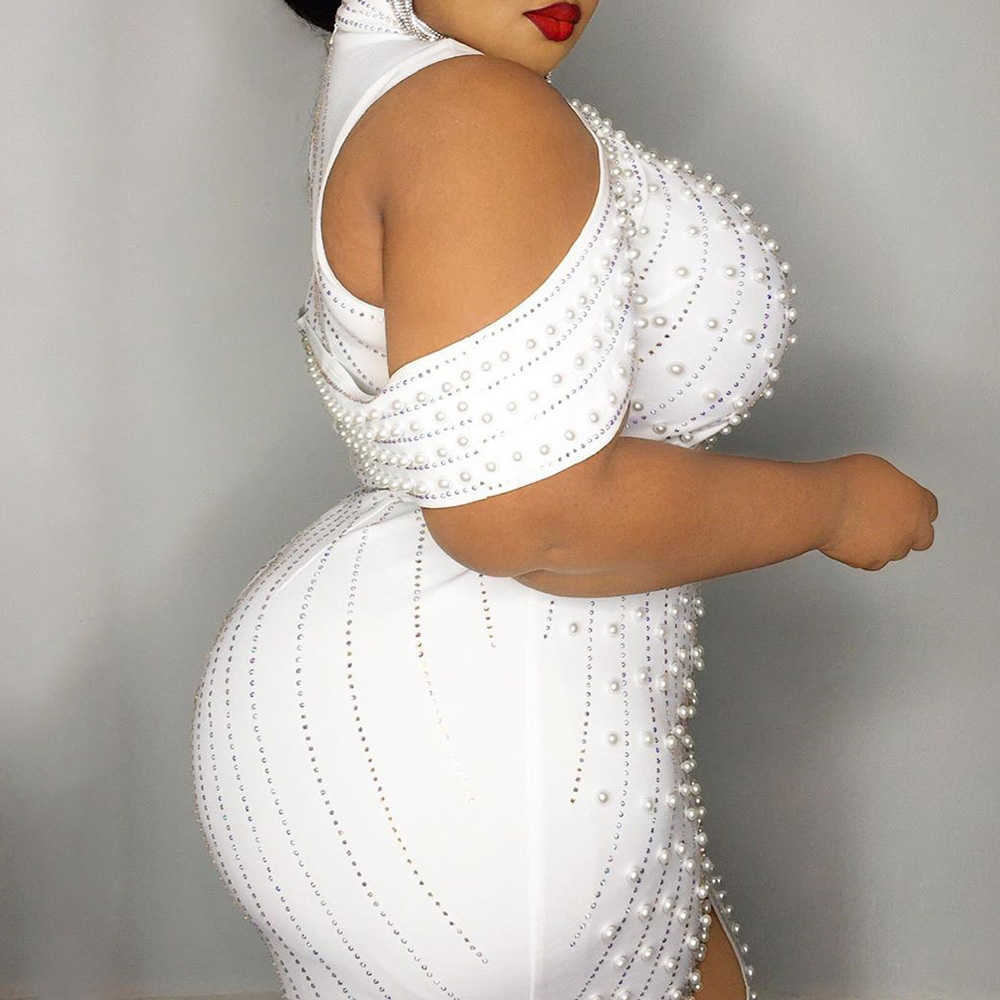 

Beading White Plus Size Bodycon Dress 5xl 2020 Sexy Party Dinner Club Midi Dresses Elegant Split Female Evening Vestidos Summer Y0603