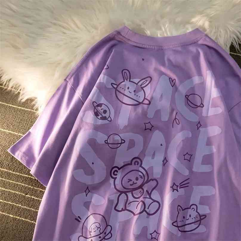 

Cotton Graffiti Short Sleeved Printed T Shirt Loose Half Harajuku Style Couple Summer 210720