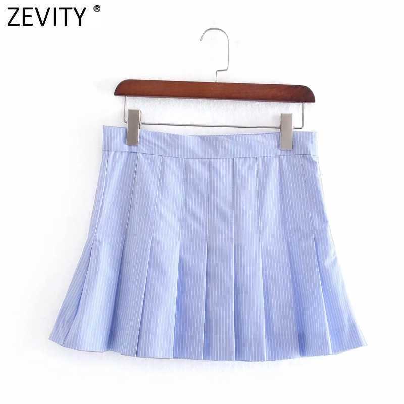 

Zevity Women Fashion Striped Print Pleated Mini Skirt Faldas Mujer Chic England Female Side Zipper Casual Slim Vestido QUN788 210603, As pic qun788lyz