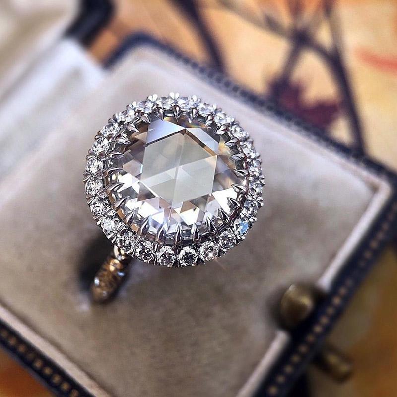 

Cluster Rings Engagement For Women Retro Round Zircon Jewellery Wholesale White Gold Color Elegant Crystal Wedding Ring Jewelry KCR132, Golden;silver