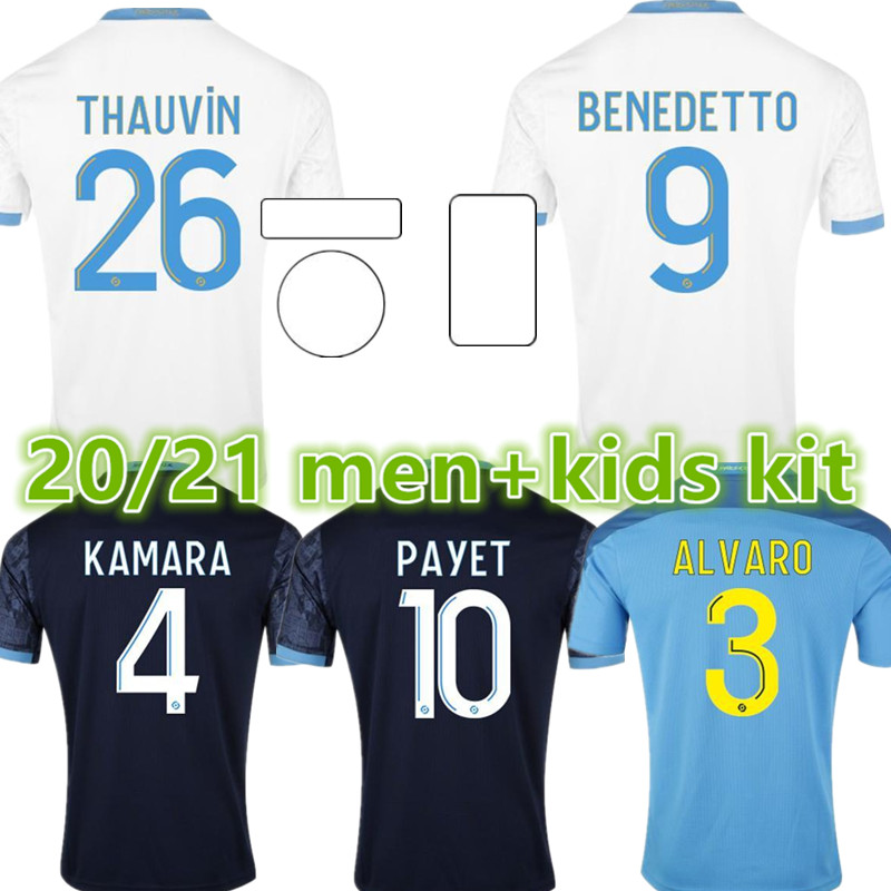 

20 21 Marseille soccer jersey Olympique De OM 2021 maillot foot CUISANCE THAUVIN BENEDETTO KAMARA PAYET football shirts men + kids kit, Black;yellow