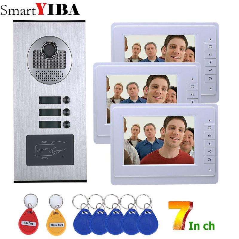 

SmartYIBA 7"Apartment Video&Audio Door Entry Kit For 3 Rooms Video Intercom Phone RFID Access Control Keyboard System Phones