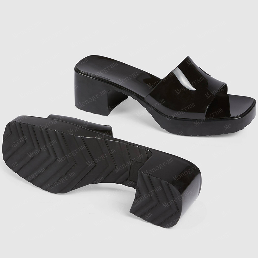 

2021 rubber slide sandal high heels sandals slatform slipper waterfront double letters womens shoes 36-41 with white box and dust bag #GRS-01, #01 black