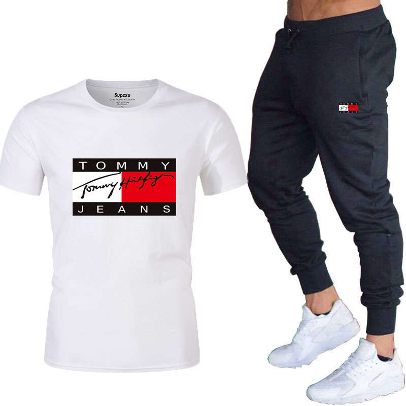 

2021 Summer Fashion Casual Brand Men's Suit Track Suit Sportswear Men's Sports T-shirt + Trousers 2-piece Set 1 order, Gray