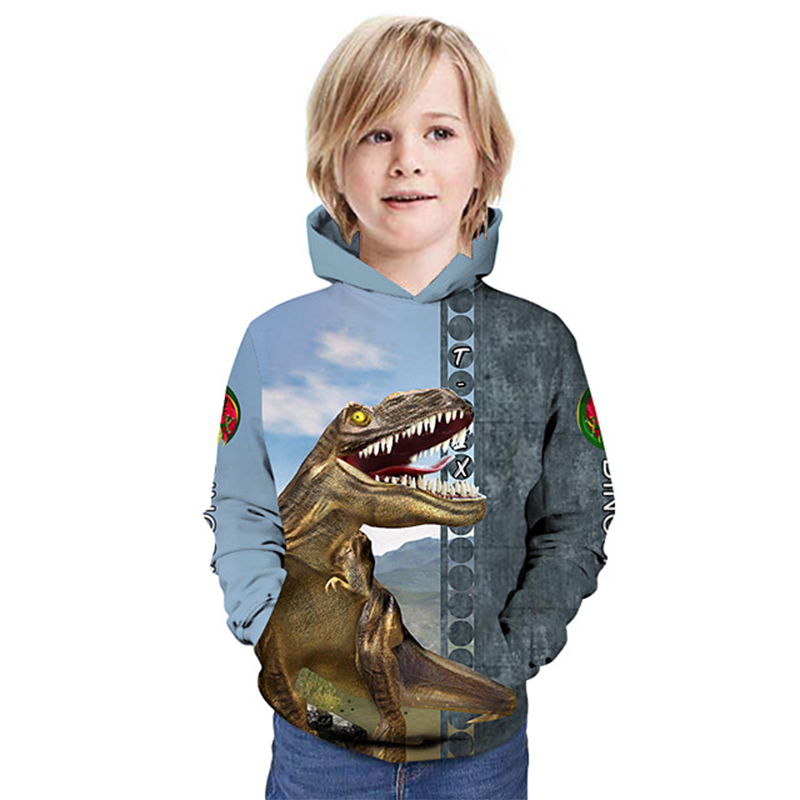 

Velociraptor pattern children's 3D printed pullover hoodie men and women fashion soft hooded sweater hooded sweater, Black