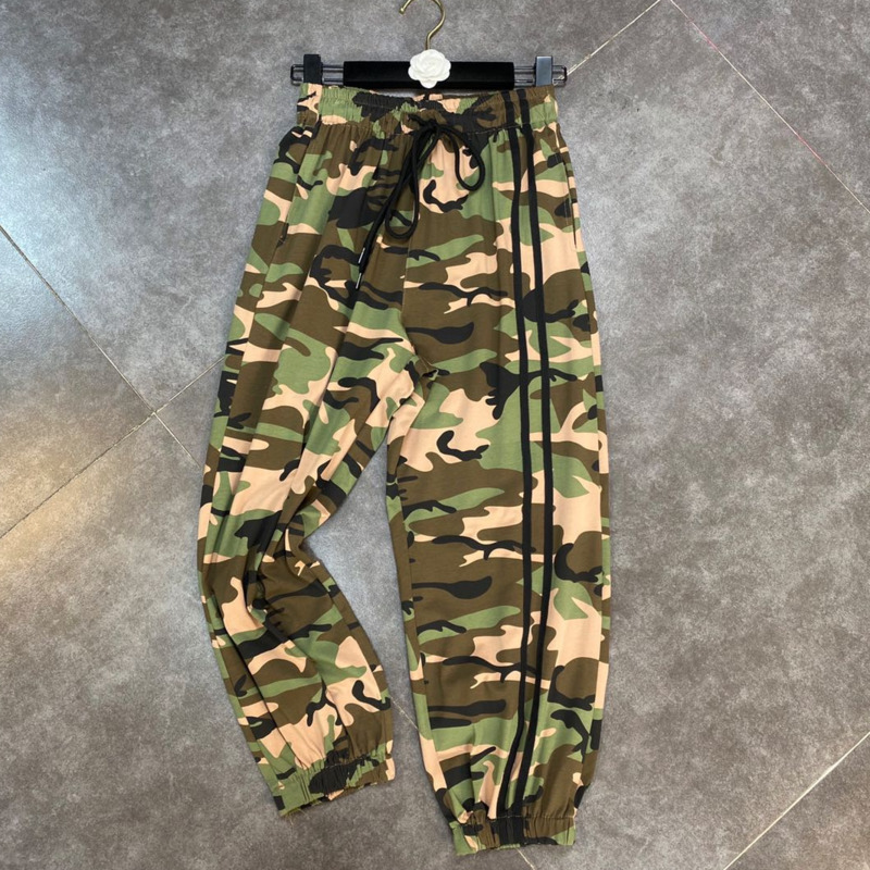 

Spring Summer Fashion Casual Lace Up Elastic Waist Necking Handsome Print Loose Long Pants Women SJ990 210525, As picture