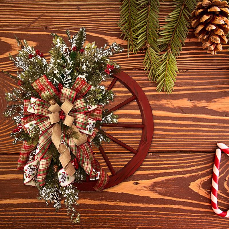 

Christmas Decorations Red Wagon Wheel Wreath Decorative Indoor Outdoor Ornament Party Holiday Atmosphere Family Gifts