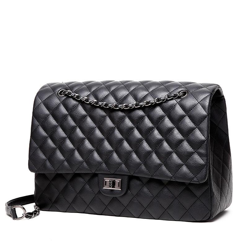 

Evening Bags Large Capacity Bag Women Office Chain Shoulder Travel Luxury Handbags For Girls Leather Pu Quilted Bolsa Feminina, Black