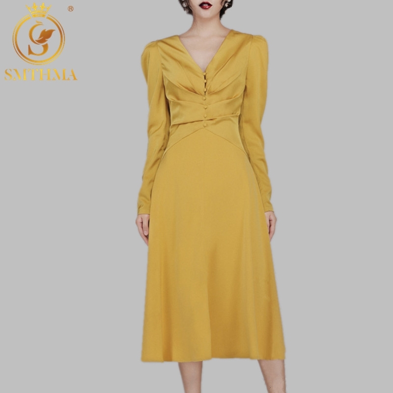 

Autumn High Quality est Fashion Runway Party Dress Women's Sexy V Neck Celebrity high-end retro Long Dresses 210520, Photo color