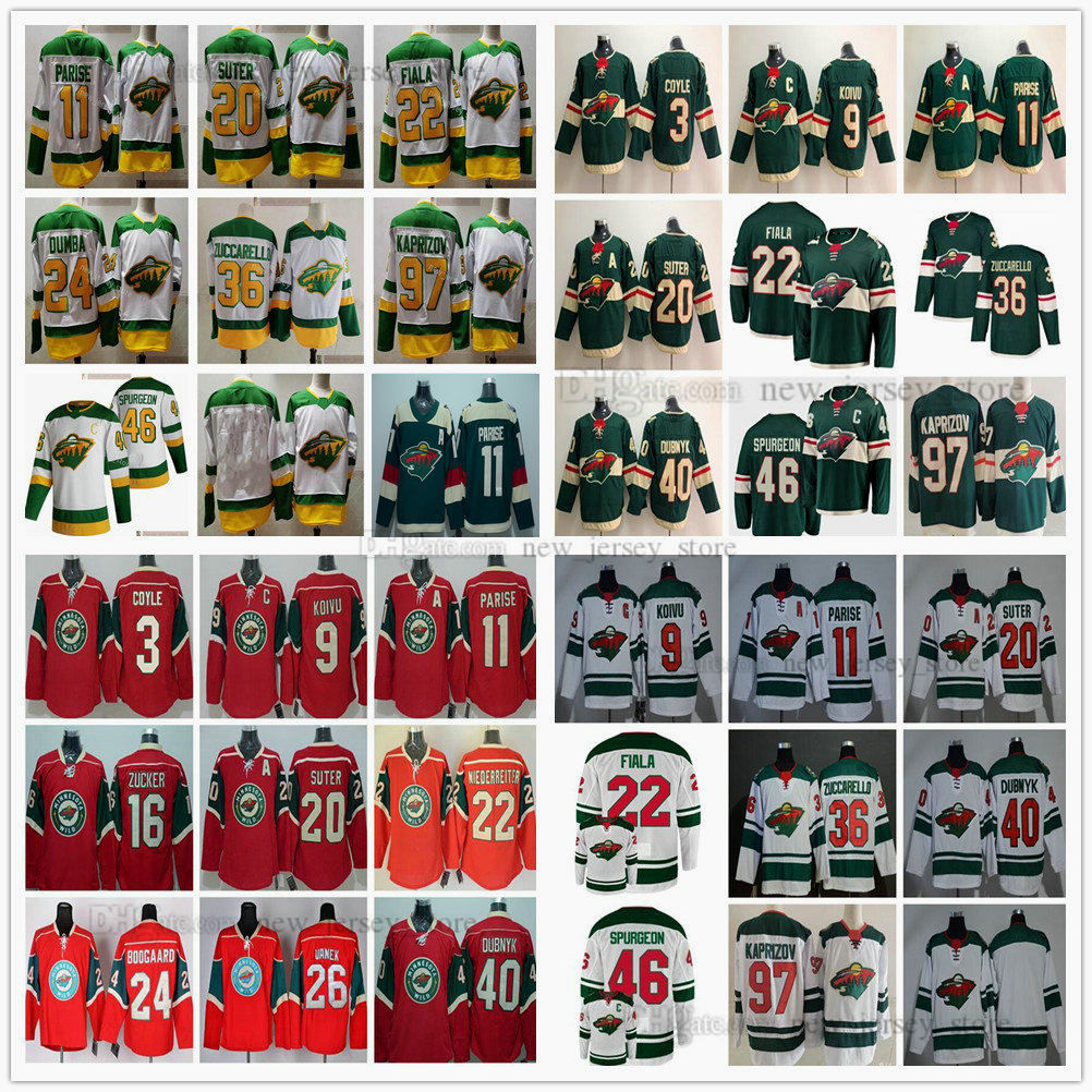

2021 Reverse Retro Ice Hockey 97 Kirill Kaprizov Jerseys 22 Kevin Fiala 36 Mats Zuccarello 11 Zach Parise 46 Jared Spurgeon 20 Ryan Suter Devan Dubnyk Matt Dumba Jersey, Old style red