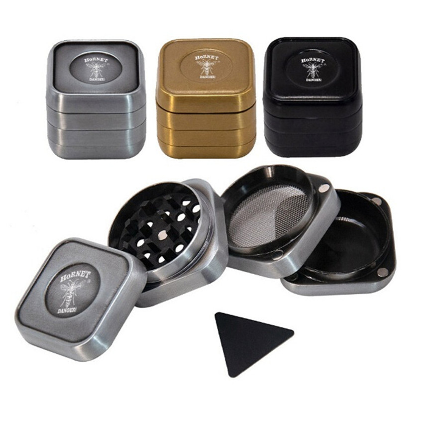

Hornet Zinc Alloy Metal Smoking Grinder Four-Layer No Bag 40mm Square Shape With Logo Dry Herb Tobacco Crusher Accessories