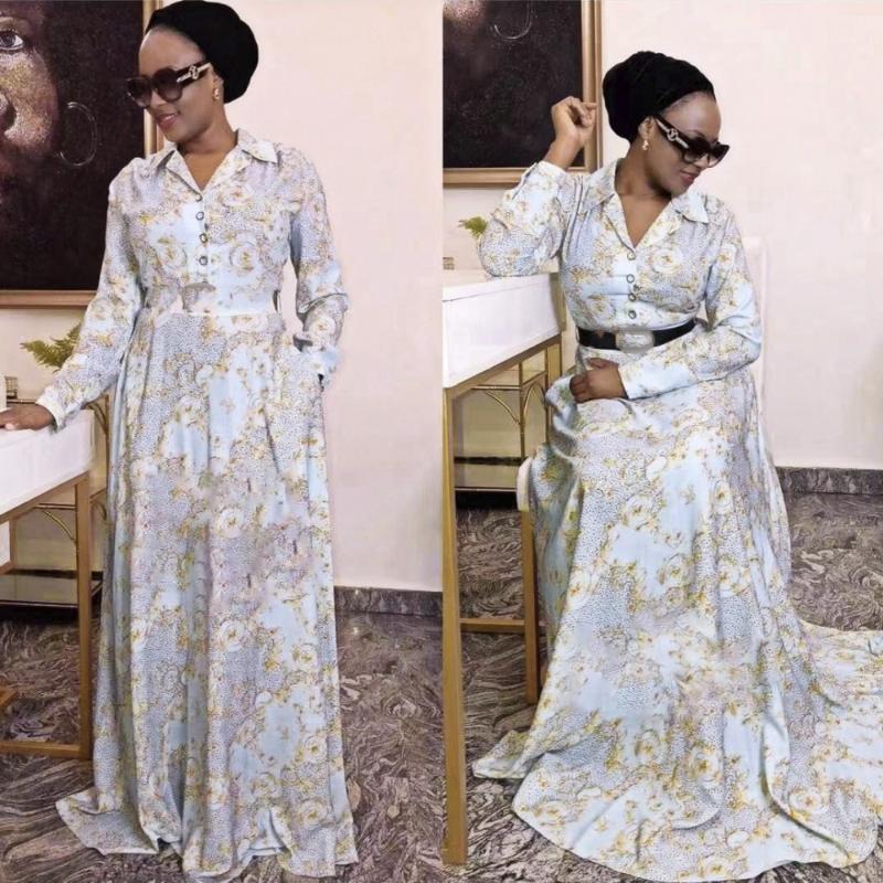 

Ethnic Clothing 2021 Dinner Maxi Dresses For Women African Spring Summer Elegant Gown Flowers Printed Dashiki Long Dress Ladies