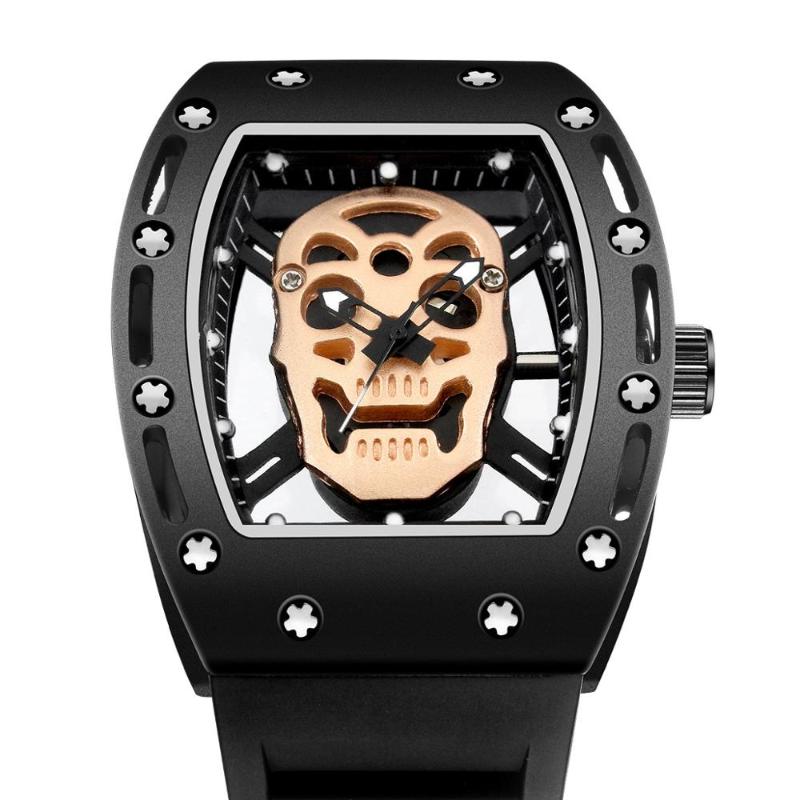 Wristwatches KIMSDUN Tonneau Skeleton Watch Men Hollow Waterproof Skull Male Quartz Silicone Wrist Clock Erkek Kol Saati-image-699445613