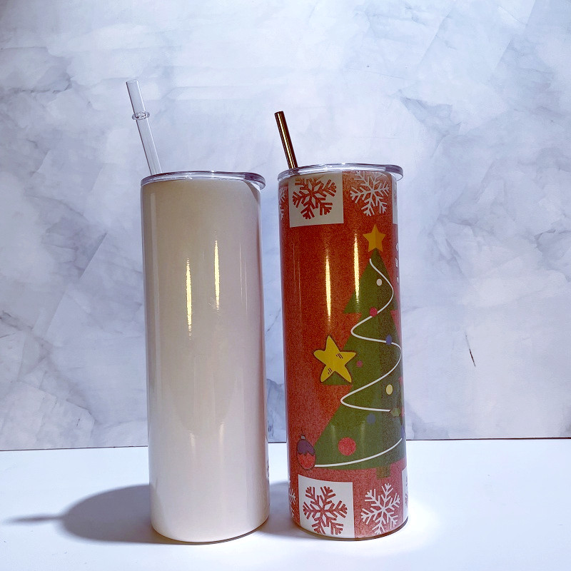 

Local Warehouse! 20oz Sublimation Straight Tumblers Blanks White Silver Bottle Double Wall Insulated Vacuum Stainless Steel Water Mugs with Lid Straw for DIY Lovers, Sublimation white