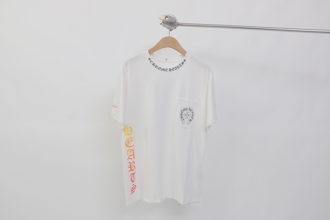 

20SS Chorme Rainbow gradient color CH Sanskrit horseshoe cross short sleeve unisex SIZE S M  XL, White;black