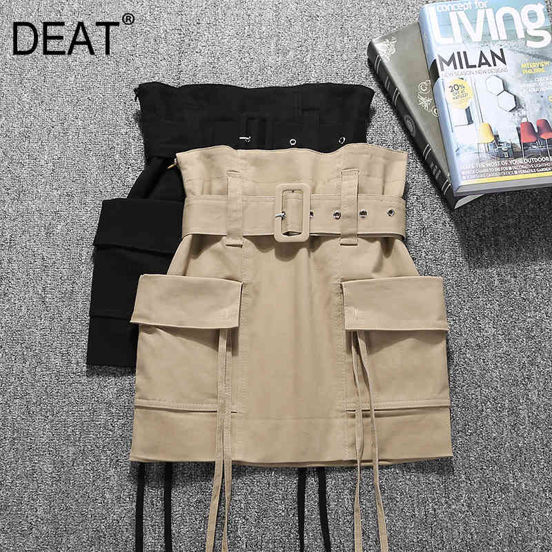 

Summer Fashion Street Style Solid A Line Sashes High Waist Slim Casual Skirt Hip Flower Mini Women SB364 210525, Black