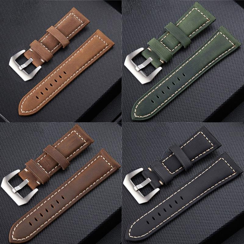 

Watch Bands 20mm 22mm 24mm Genuin Leather Bracelet Men Women Vintage Black Brown Green Steel Buckle Adjustbale Strap Band Shellhard