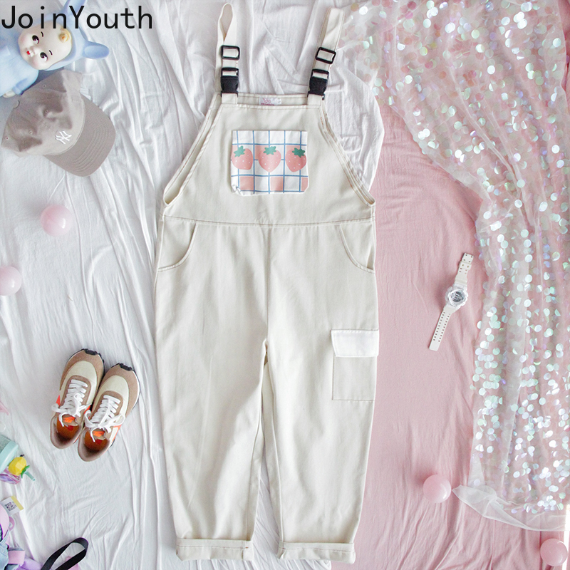 

2011joinyouth print stberry cute rompers womens jumpsuit jumper bodysuit trousers kawaii girl spring overalls pants preppy style, Black;white